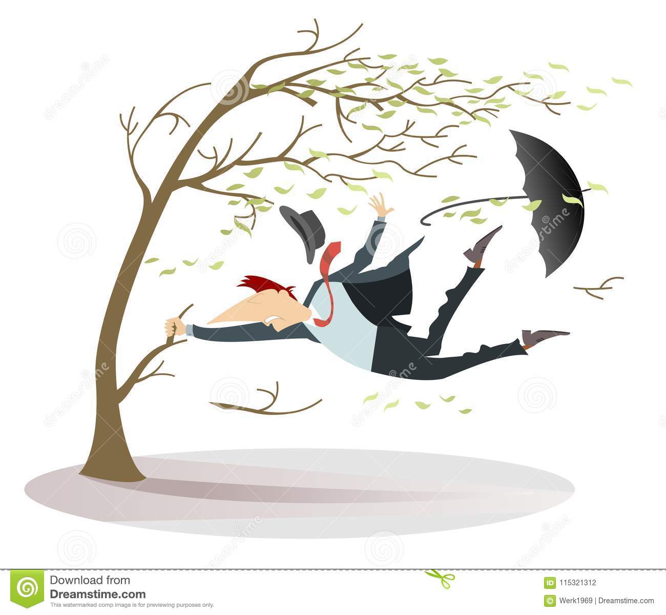 strong-wind-flying-leaves-man-lost-his-hat-umbrella-trying-to-keep-his-life-catching-tree-isolated-white-115321312